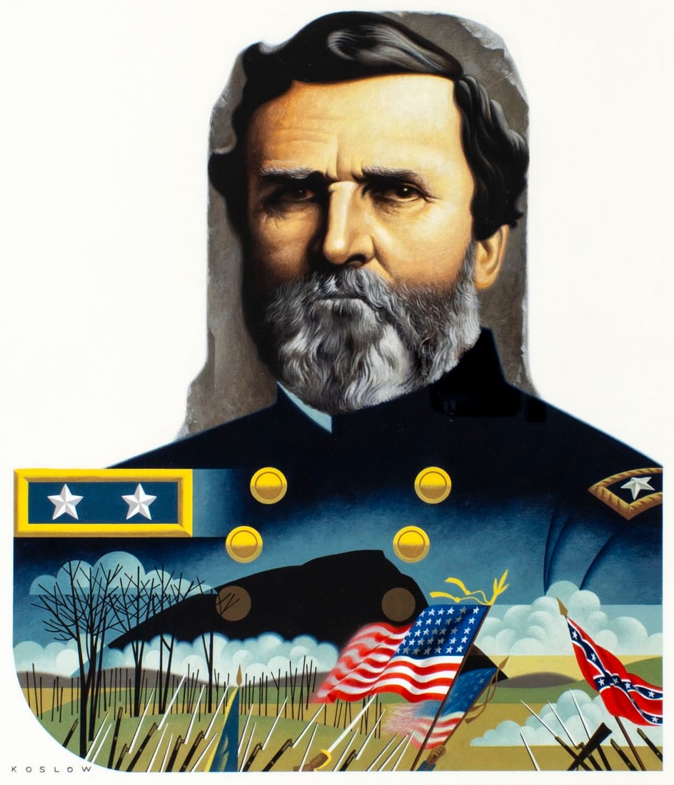 Howard Koslow (NJ,NY,1924-2016) oil painting: ARTIST: Howard Bertram Koslow (New Jersey, New York, 1924 - 2016) TITLE: Portrait of Major General George Henry Thomas MEDIUM: oil on board CONDITION: Very good. No visibl