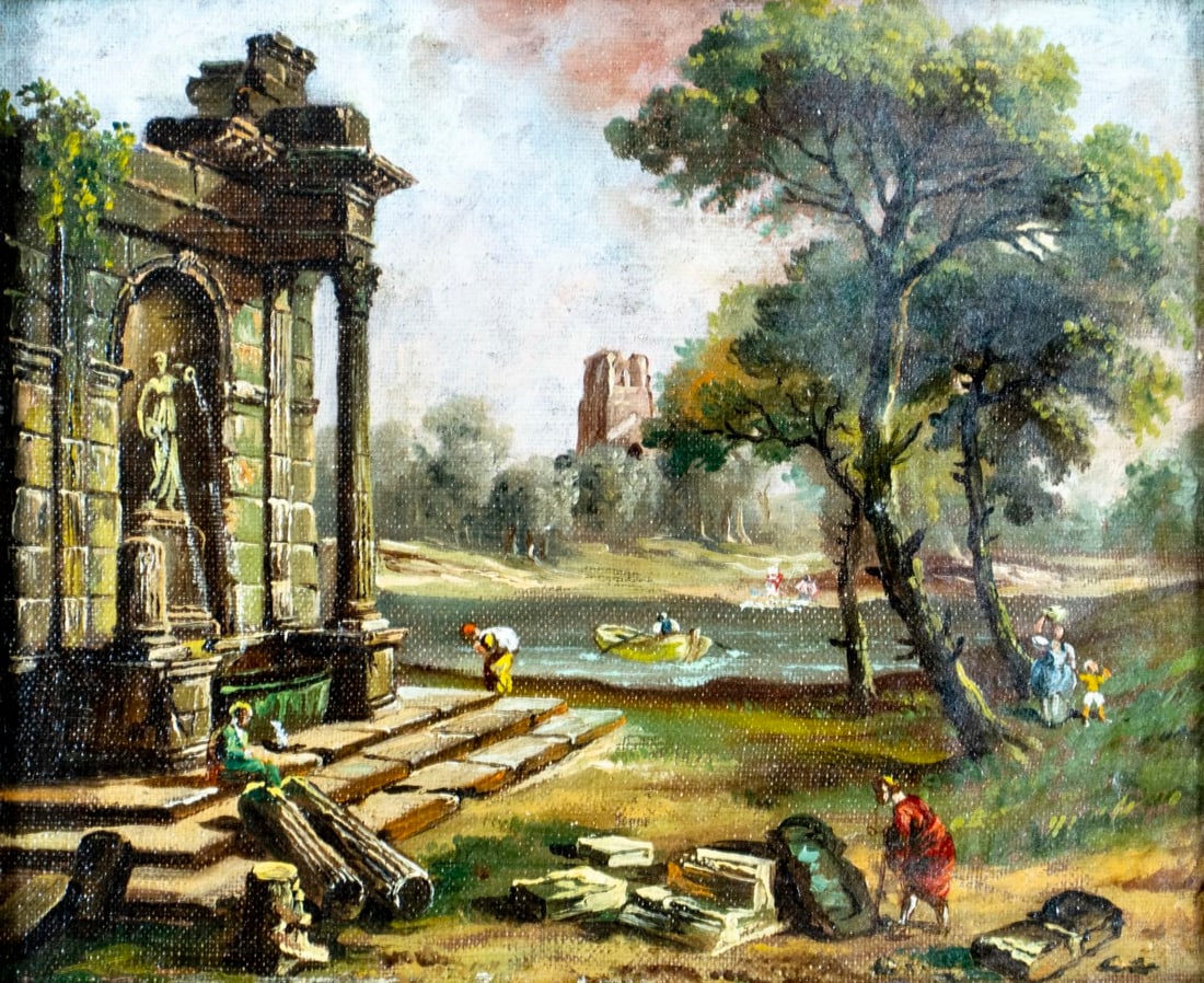 Antique early 20C Italian oil painting signed (1 of 12)