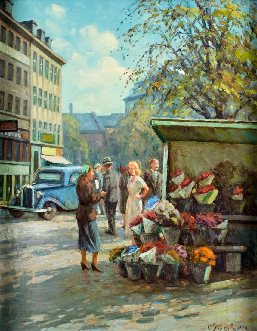 Vintage mid 20C American oil painting signed (1 of 12)