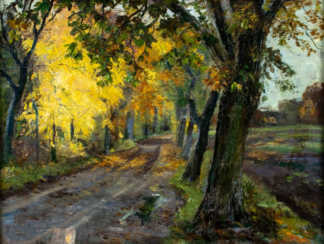 Antique early 20C American oil painting signed (1 of 13)