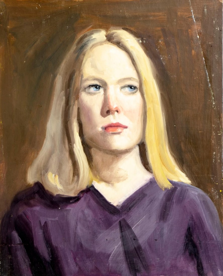 George Holloway (NJ,20C) oil painting: ARTIST: George R Holloway (New Jersey, 20 century) TITLE: Portrait of Woman MEDIUM: oil on canvas board CONDITION: Some scratches/paint losses. No visible inpaint under UV l