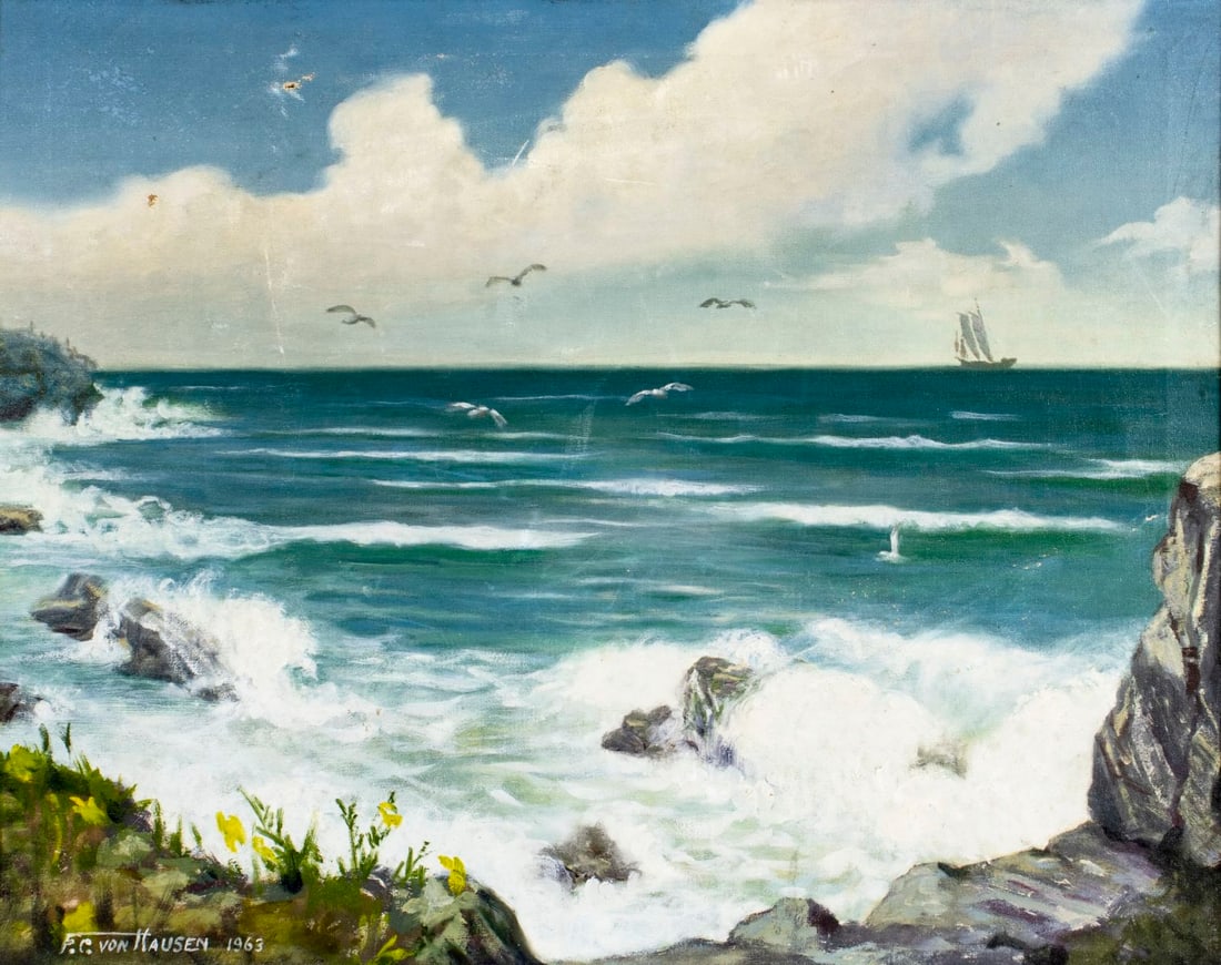 Frank C Von Hausen (FL,ME,mid 20C) oil painting (1 of 14)