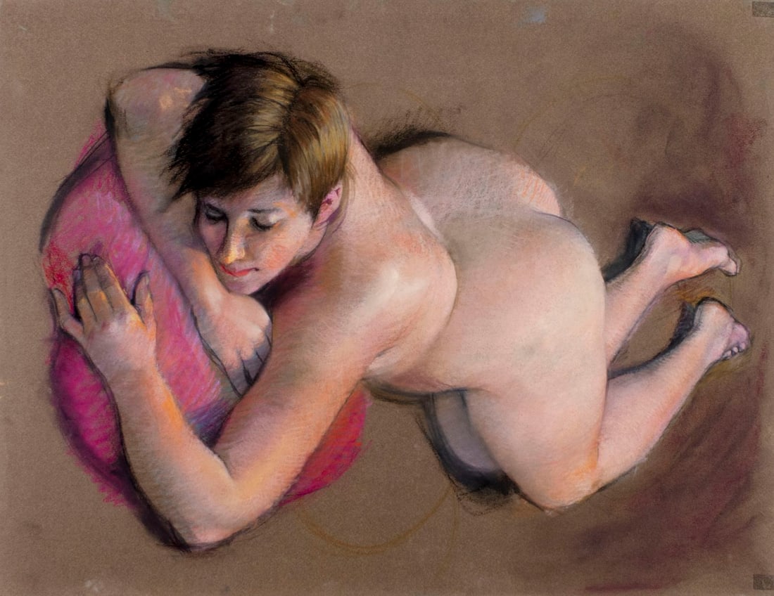 Karl Foster (PA,b 1933) pastel painting: ARTIST: Karl Foster (Pennsylvania, born 1933) TITLE: Sleeping Nude MEDIUM: pastel on heavy paper CONDITION: Very good. ART SIZE: 20 x 26 inches / 50 x 66
