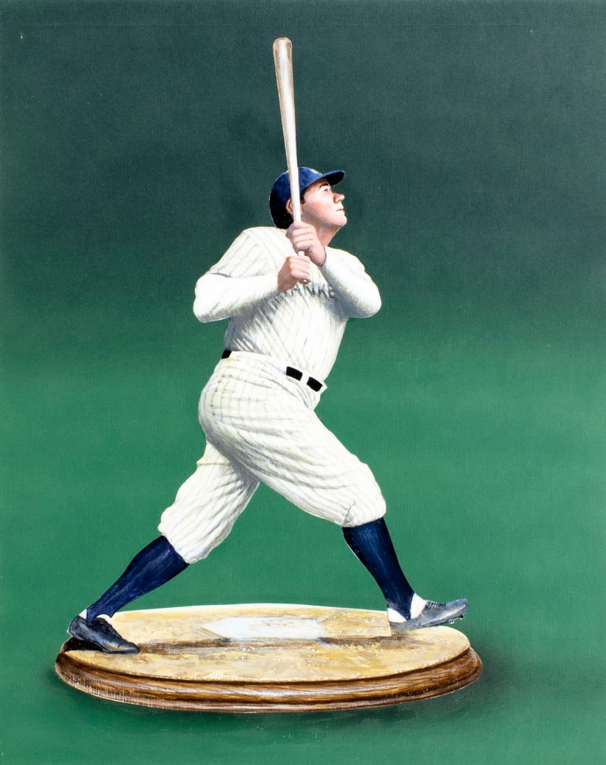 Brent Benger (CA,AZ,20/21C) oil painting: ARTIST: Brent Benger (California, Arizona, 20/21 centuries) TITLE: Babe Ruth - The Called Shot MEDIUM: oil on board CONDITION: Few minor paint losses. No visible inpaint und