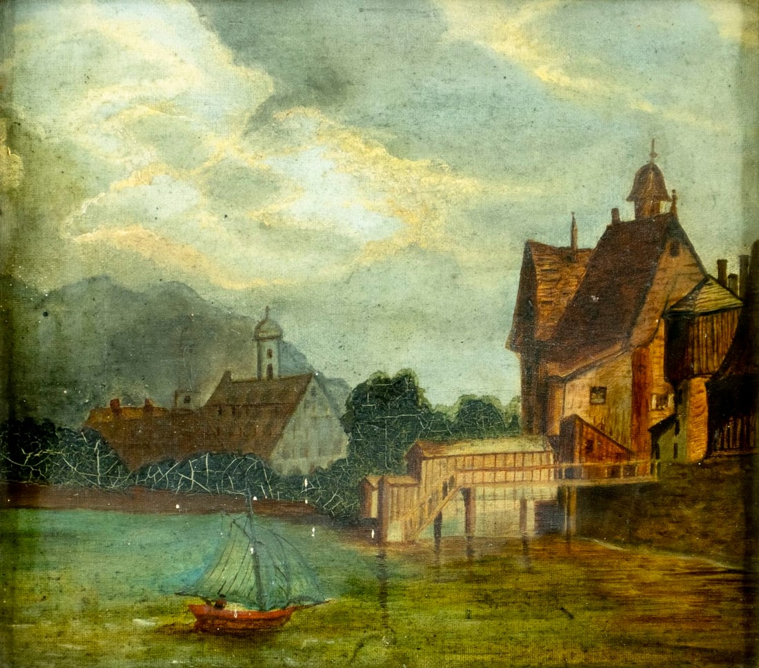 Antique 19C European oil painting (1 of 11)