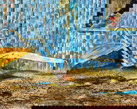 Joseph Orr (MO,b 1949) acrylic painting: ARTIST: Joseph Orr (Missouri, born 1949) NAME: Old Plough YEAR: 1978 MEDIUM: acrylic on board CONDITION: Very good. No visible inpaint under UV light. SIGHT SIZE: 16 x