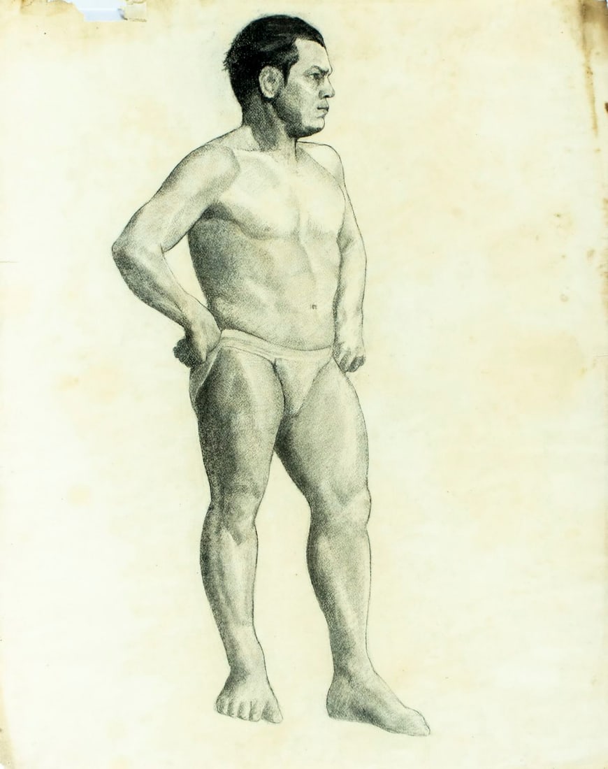 Antique early 20C American graphite painting (1 of 11)