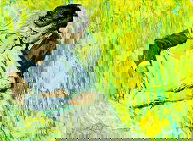 Mark Miller (NY,CA,NC,1919-2008) gouache painting: ARTIST: Marshall Dawson (Mark) Miller (New York, California, North Carolina, 1919 - 2008) TITLE: Illustration - Courting Couple MEDIUM: gouache on board CONDITION: One rep