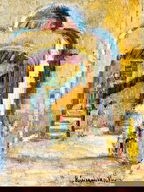 Hildegarde Hamilton (FL,VA,1898-1970) oil painting: ARTIST: Hildegarde Hume Hamilton (Florida, Virginia, 1898 - 1970) TITLE: Cityscape MEDIUM: oil on canvas CONDITION: Unstretched (In-House stretching available). Few small