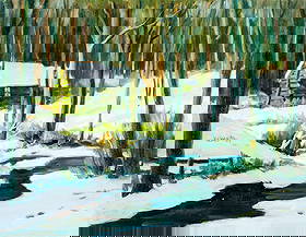 George Holloway (NJ,20C) oil painting: ARTIST: George Holloway (New Jersey, 20 century) TITLE: Winter Forest Landscape MEDIUM: oil on canvas board CONDITION: Very good. No visible inpaint under UV light.