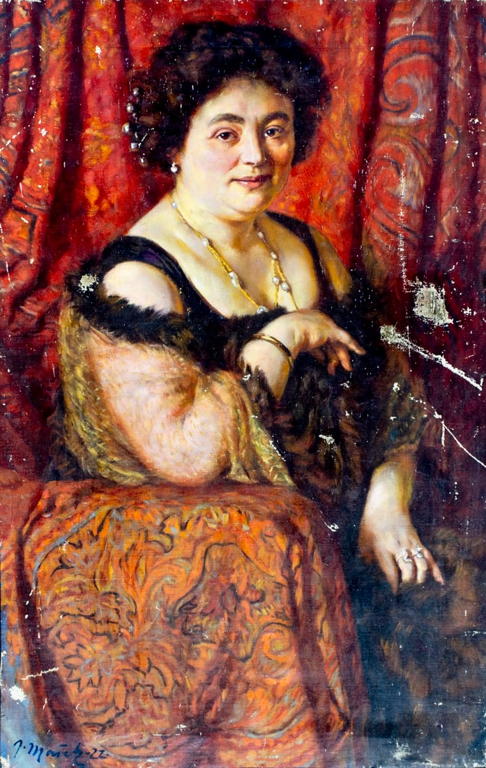 Antique early 20C European oil painting signed (1 of 13)