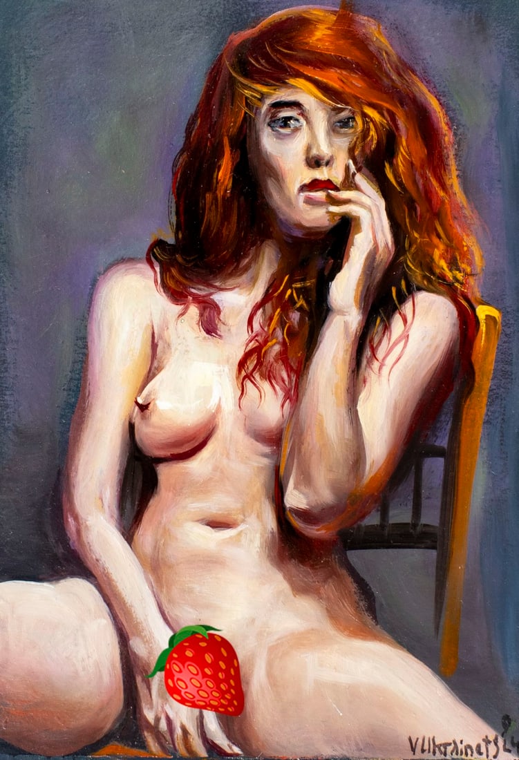 Valentin Ukrainets (Ukraine,b 1965) oil painting: ARTIST: Valentin Ukrainets (Ukrainian, born 1965) TITLE: Nude - Elegant Girl with Red Hair (titled on verso) MEDIUM: oil on heavy paper CONDITION: Very good. No visible inpa