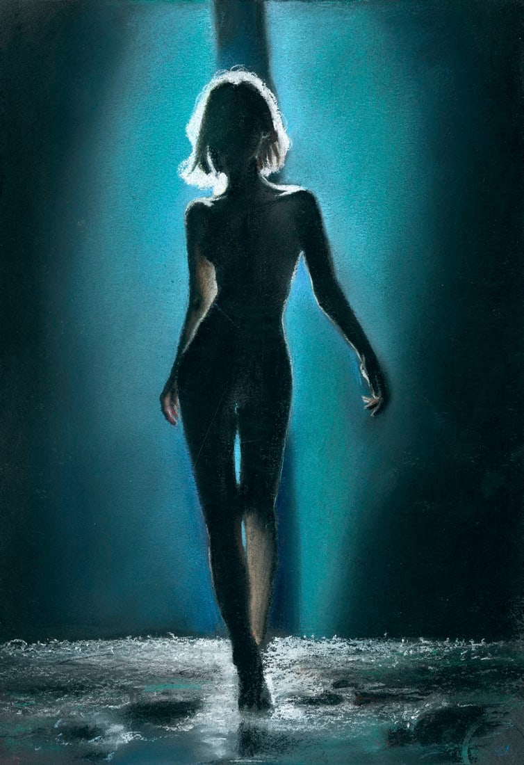 Ksenia Vasilchenko (Ukraine,b 1996) pastel painting: ARTIST: Ksenia Vasilchenko (Ukraine, born 1996) TITLE: Nude MEDIUM: pastel on heavy paper CONDITION: Minor damage to upper right corner. Minor scratches/paint losses.
