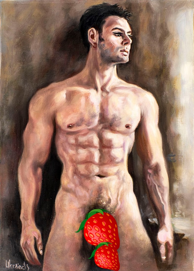 Valentin Ukrainets (Ukraine,b 1965) oil painting: ARTIST: Valentin Ukrainets (Ukrainian, born 1965) TITLE: Male Nude - A Man by the Window (titled on verso) MEDIUM: oil on canvas CONDITION: Unstretched (In-House stretching