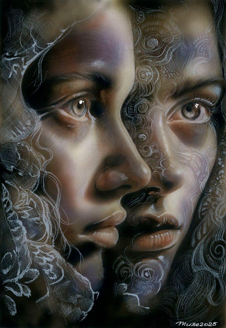 Olga Dolgikova (Ukraine,b 1967) acrylic painting: ARTIST: Olga Dolgikova (Ukrainian, born 1967) TITLE: Female Portrait MEDIUM: acrylic on heavy paper CONDITION: Very good. ART SIZE: 17 x 12 inches / 43 x 30 cm FRAME SIZE: unframed (In-House framing