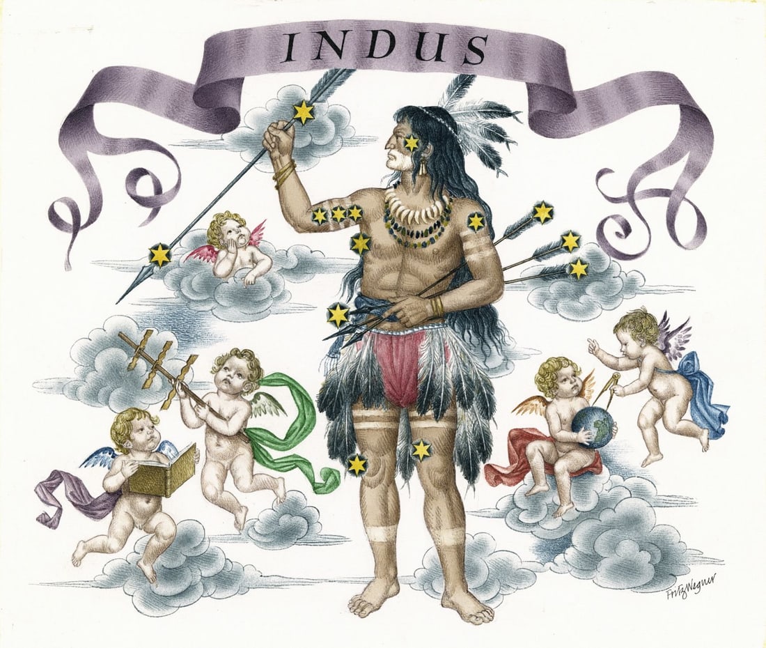 Fritz Wegner (Austria,1924-2015) watercolor painting: ARTIST: Fritz Wegner (Austrian, 1924 - 2015) TITLE: Indus, The Idian (titled on verso) YEAR: 1986 MEDIUM: watercolor on paper. Paper applied to board. CONDITION