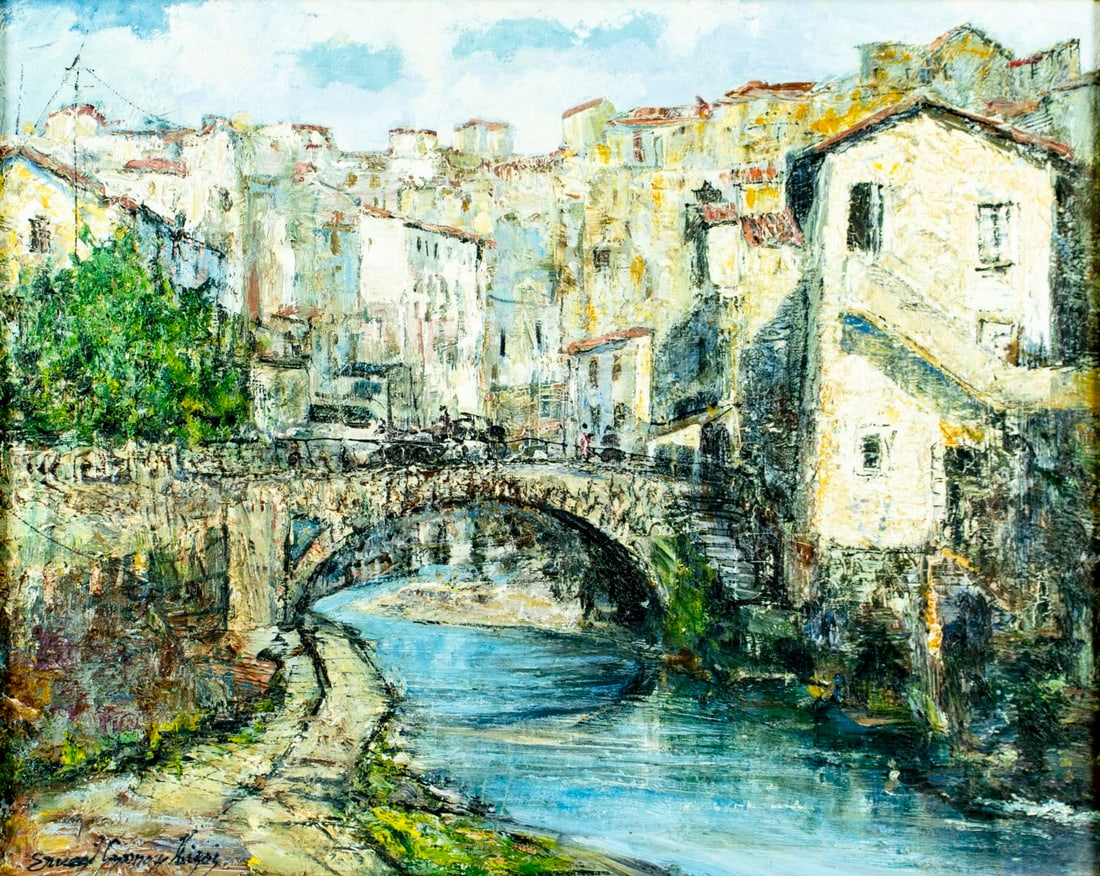 Vintage 20C European oil painting signed (1 of 12)