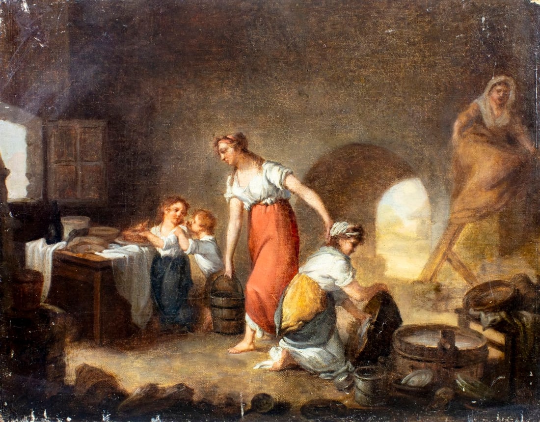 Antique 19C European oil painting signed (1 of 14)