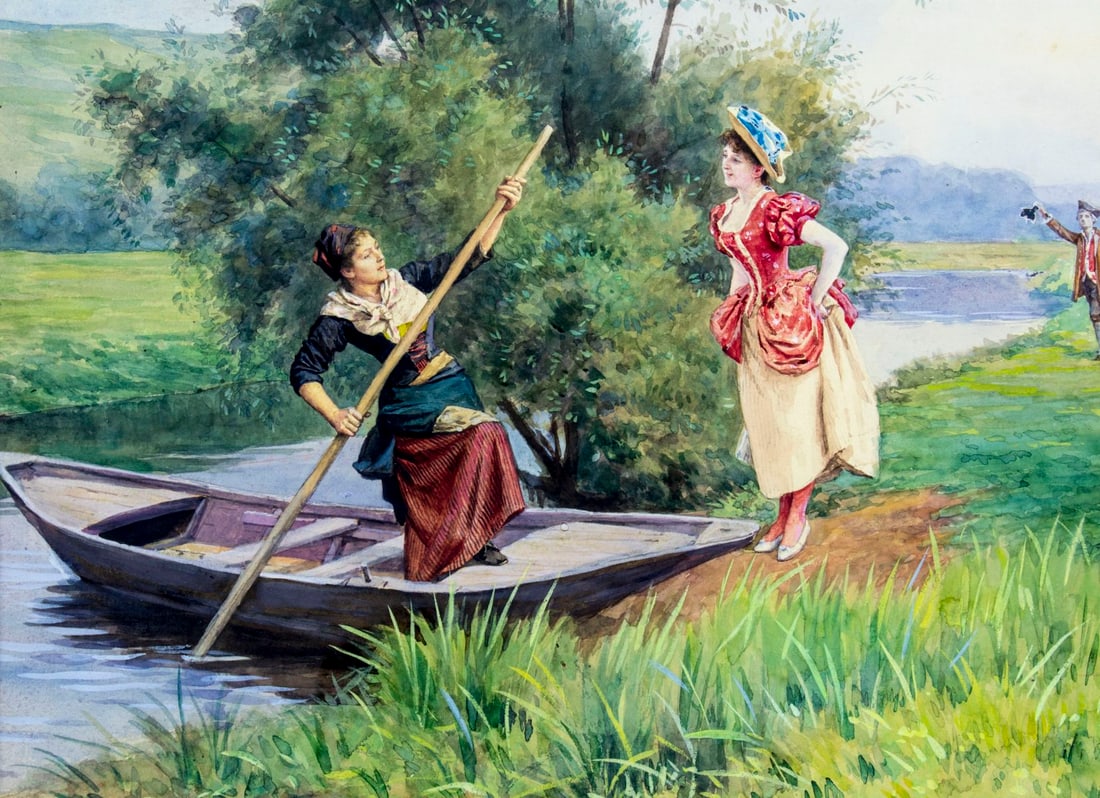 Leon Girardet (French,Swiss,1857-1895) watercolor painting antique - 5