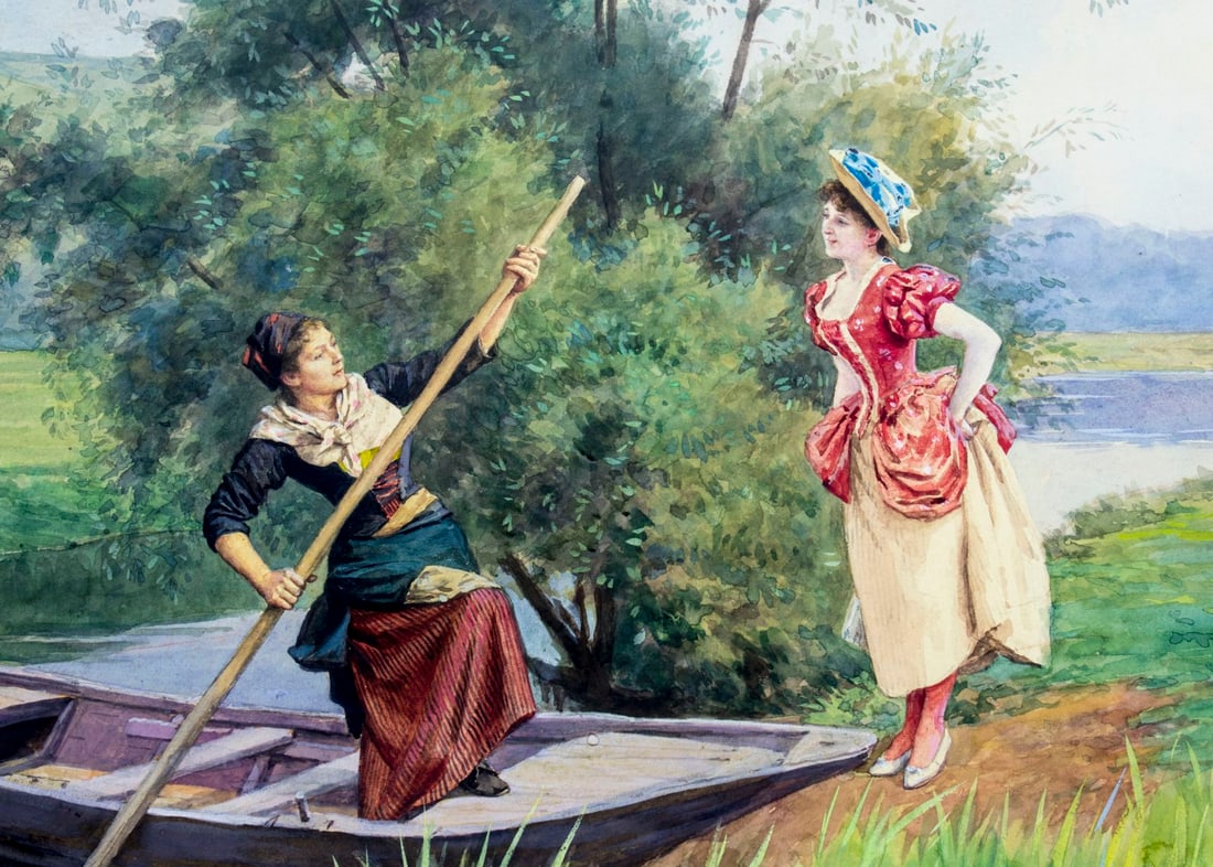 Leon Girardet (French,Swiss,1857-1895) watercolor painting antique - 6