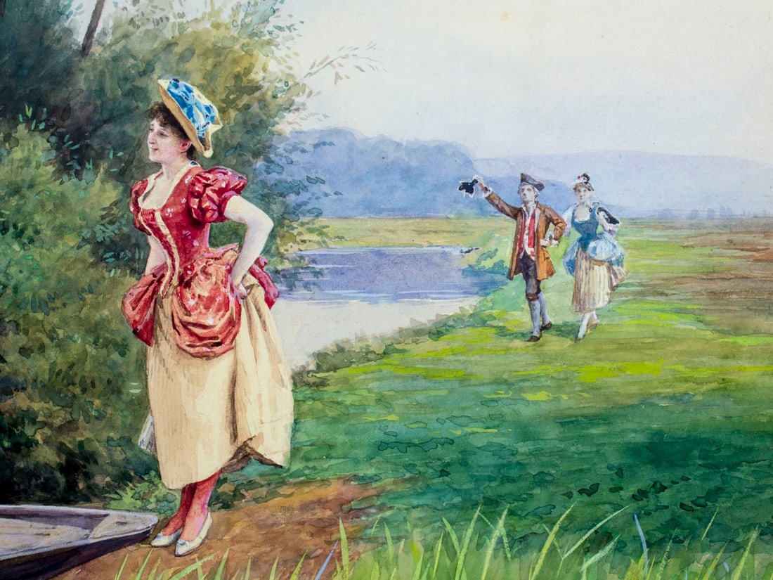 Leon Girardet (French,Swiss,1857-1895) watercolor painting antique - 7