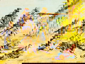 J R Steiger (Europe,early 20C) watercolor painting antique: ARTIST: J R Steiger (European, early 20 century) TITLE: French Foreign Legion Soldiers MEDIUM: watercolor on paper CONDITION: Few pinholes along edges. Minor foxing (just fe