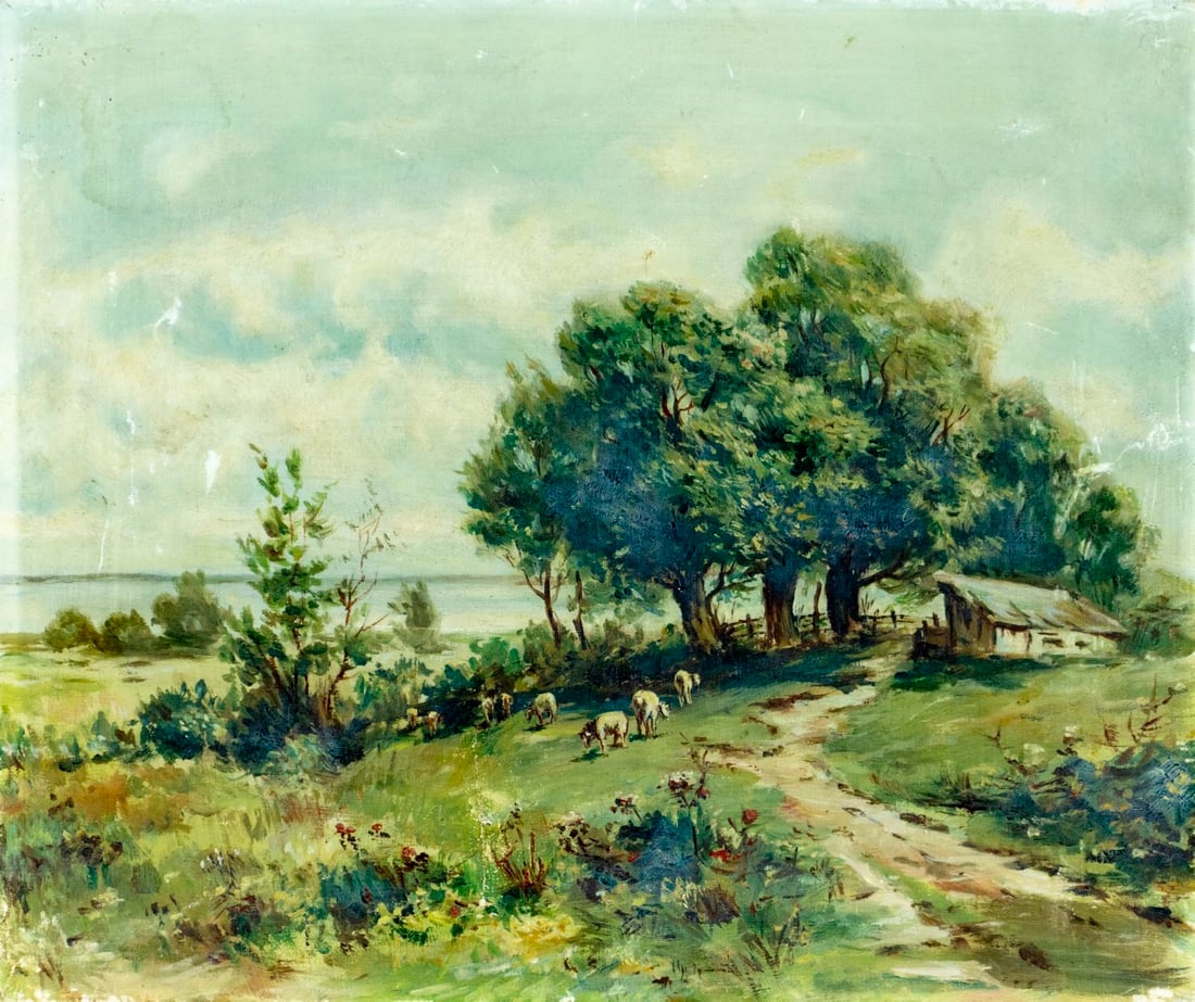 Antique early 20C American oil painting (1 of 12)