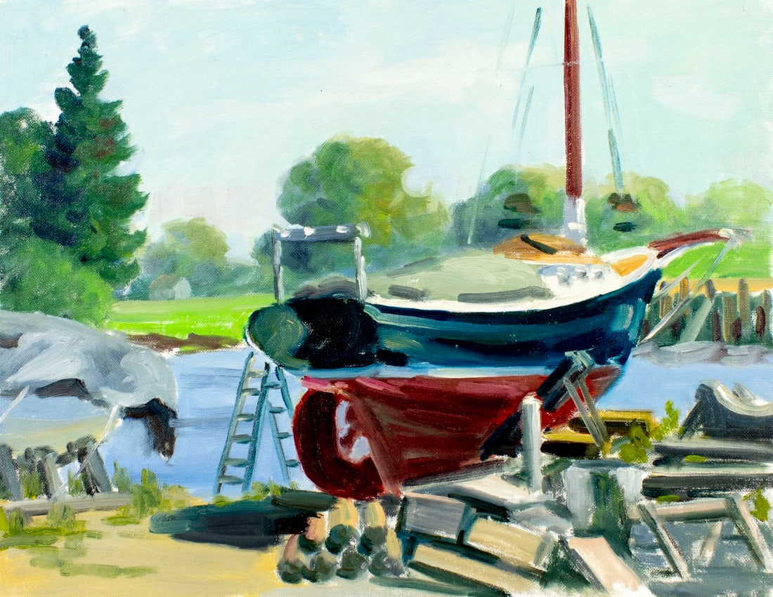 George Holloway (NJ,20C) oil painting: ARTIST: George Holloway (New Jersey, 20 century) TITLE: Coastal Scene MEDIUM: oil on canvas board CONDITION: One faint scratch. No visible inpaint under UV light.