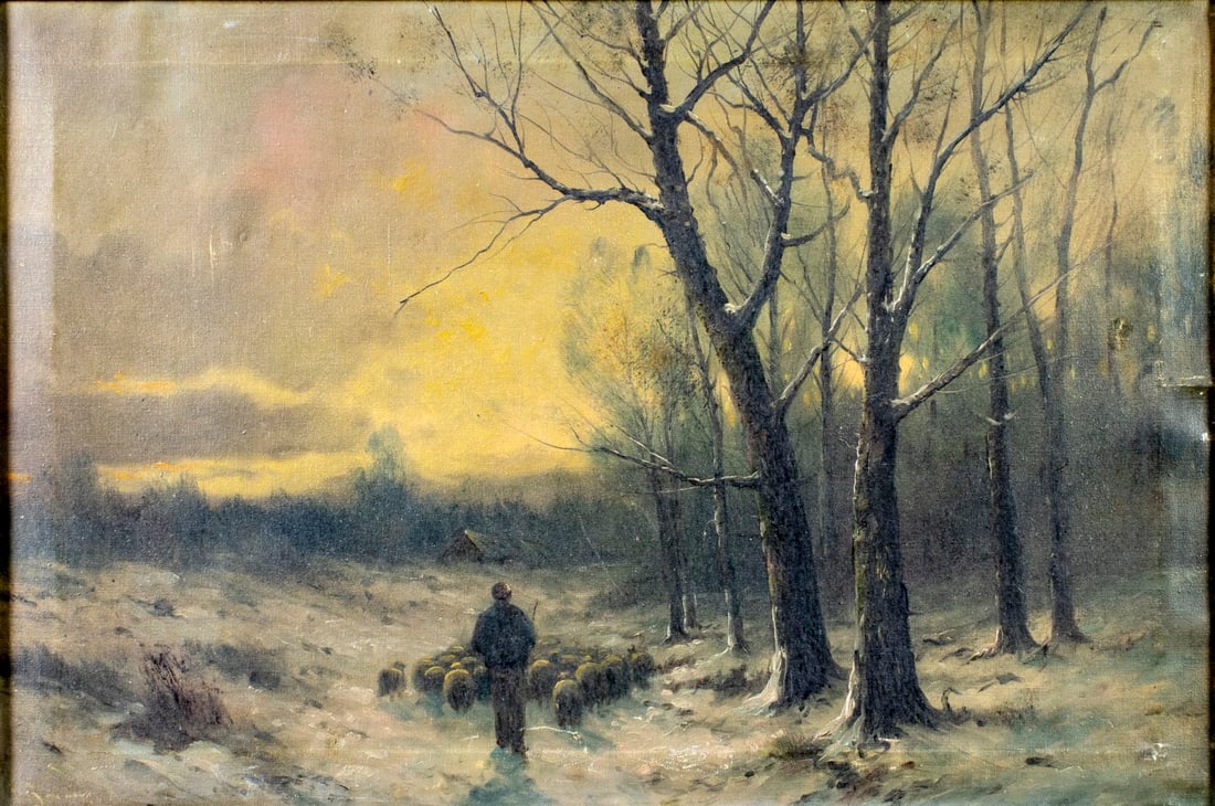 Antique early 20C American oil painting signed (1 of 12)