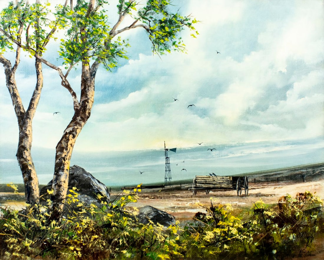 Hector Salas (Argentina,1926-?) oil painting: ARTIST: Hector Salas (Argentinian, 1926 - ???) TITLE: Coastsal Landscape MEDIUM: oil on canvas CONDITION: Unstretched (In-House stretching available). Few small paint losses in the lower left