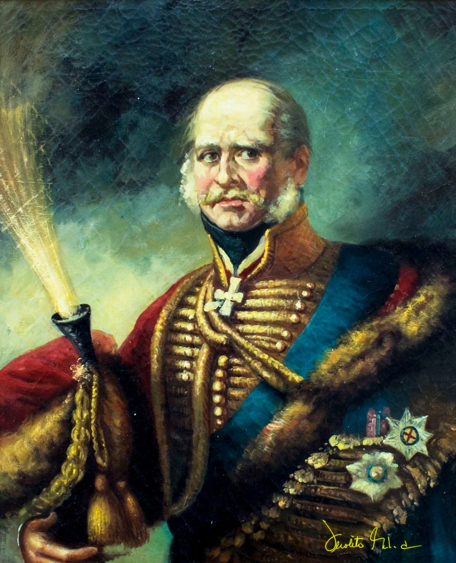 Vintage 20C European oil painting signed: ARTIST: - (Europe, 20 century) NAME: Portrait of Soldier MEDIUM: oil on board CONDITION: Restretched. Some craquelure. No visible inpaint under UV light. SIGHT SIZE: 32 x 28 inches / 81 x 71 cm