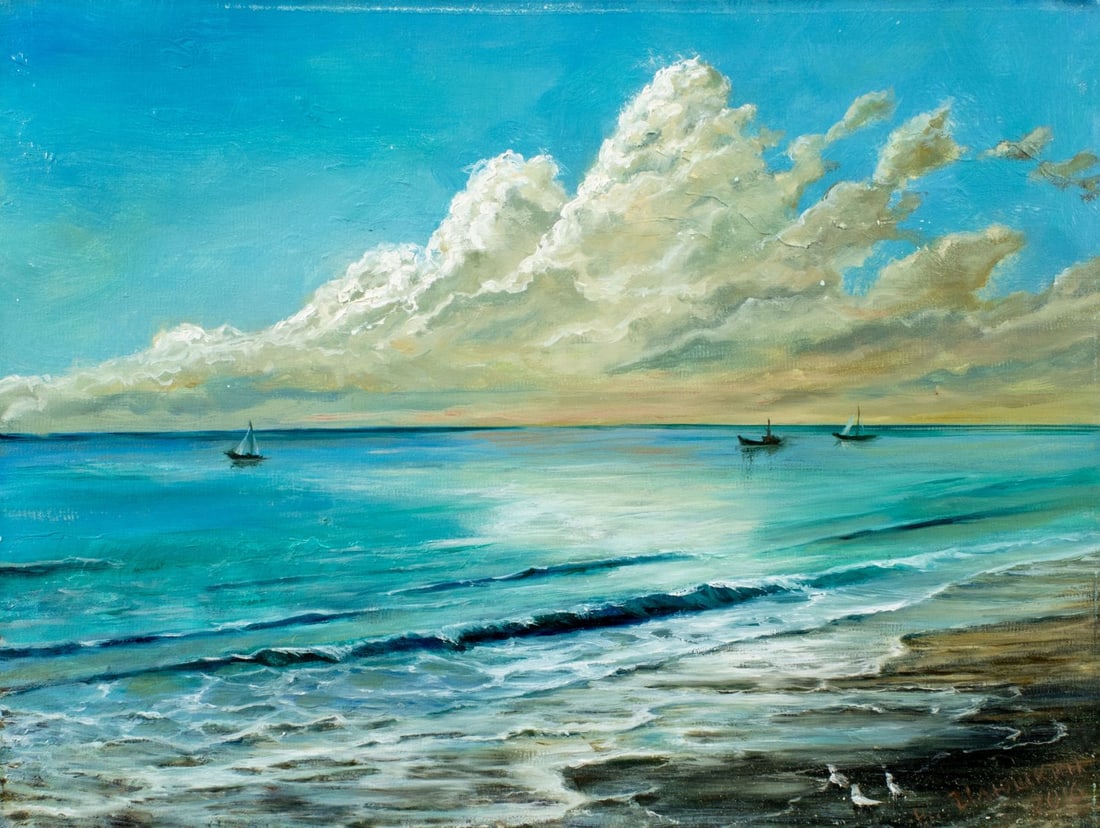 Viktor Ilyushkin (Russia,b 1946) oil painting: ARTIST: Viktor Nikolayevich Ilyushkin (Russian, born 1946) TITLE: Seascape - Tenderness (titled on verso) YEAR: 2016 MEDIUM: oil on canvas CONDITION: Uns