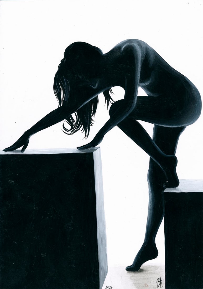 Kateryna Vitrenko (Ukraine,b 2003) acrylic painting: ARTIST: Kateryna Vitrenko (Ukraine, born 2003) TITLE: Nude MEDIUM: acrylic on heavy paper CONDITION: Minor scratches/paint losses. ART SIZE: 12 x 8 inche