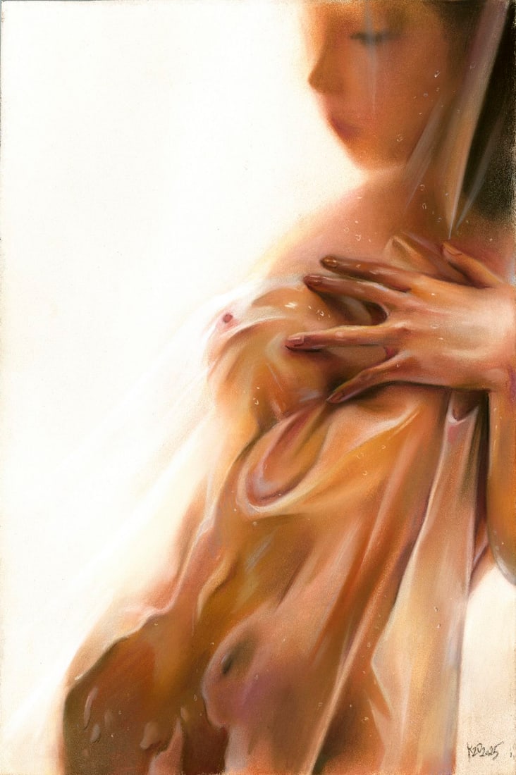 Olga Kuznezova (Ukraine,b 2000) pastel painting: ARTIST: Olga Kuznezova (Ukrainian, born 2000) TITLE: Nude MEDIUM: pastel on heavy paper CONDITION: Very good. ART SIZE: 12 x 8 inches / 30 x 20 cm