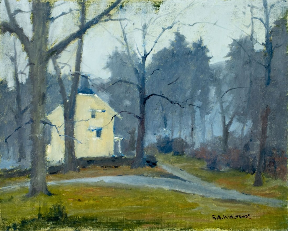Robert Waltsak (NJ,b 1944) oil painting: ARTIST: Robert Alan Waltsak (New Jersey, born 1944) TITLE: Autumn Landscape with Cottage MEDIUM: oil on canvas CONDITION: Very good. No visible inpaint under UV light. Norma