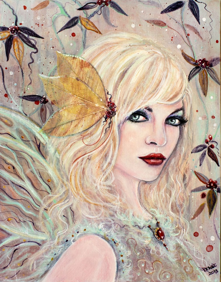 Renee L Lavoie (CT,20/21C) acrylic painting: ARTIST: Renee L Lavoie (Connecticut, 20/21 centuries) TITLE: Portrait YEAR: 2013 MEDIUM: acrylic on canvas board CONDITION: Very good. No visible inpain