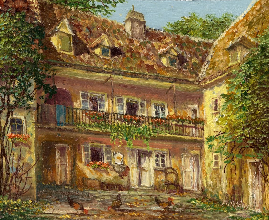 M Schony (German,1913-?) oil painting (1 of 13)