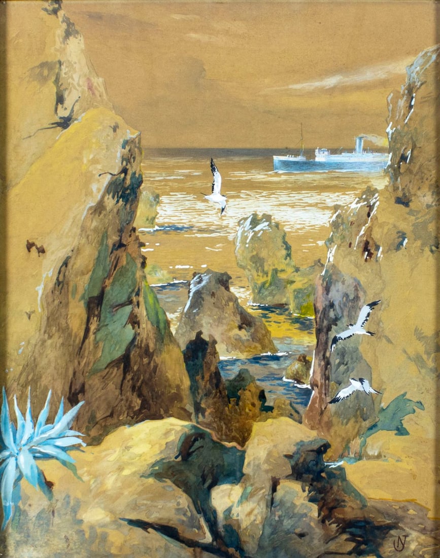 Antique early 20C American watercolor painting signed (1 of 14)