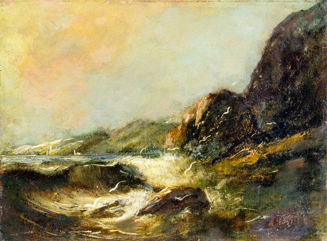 Antique 19C American oil painting signed (1 of 12)