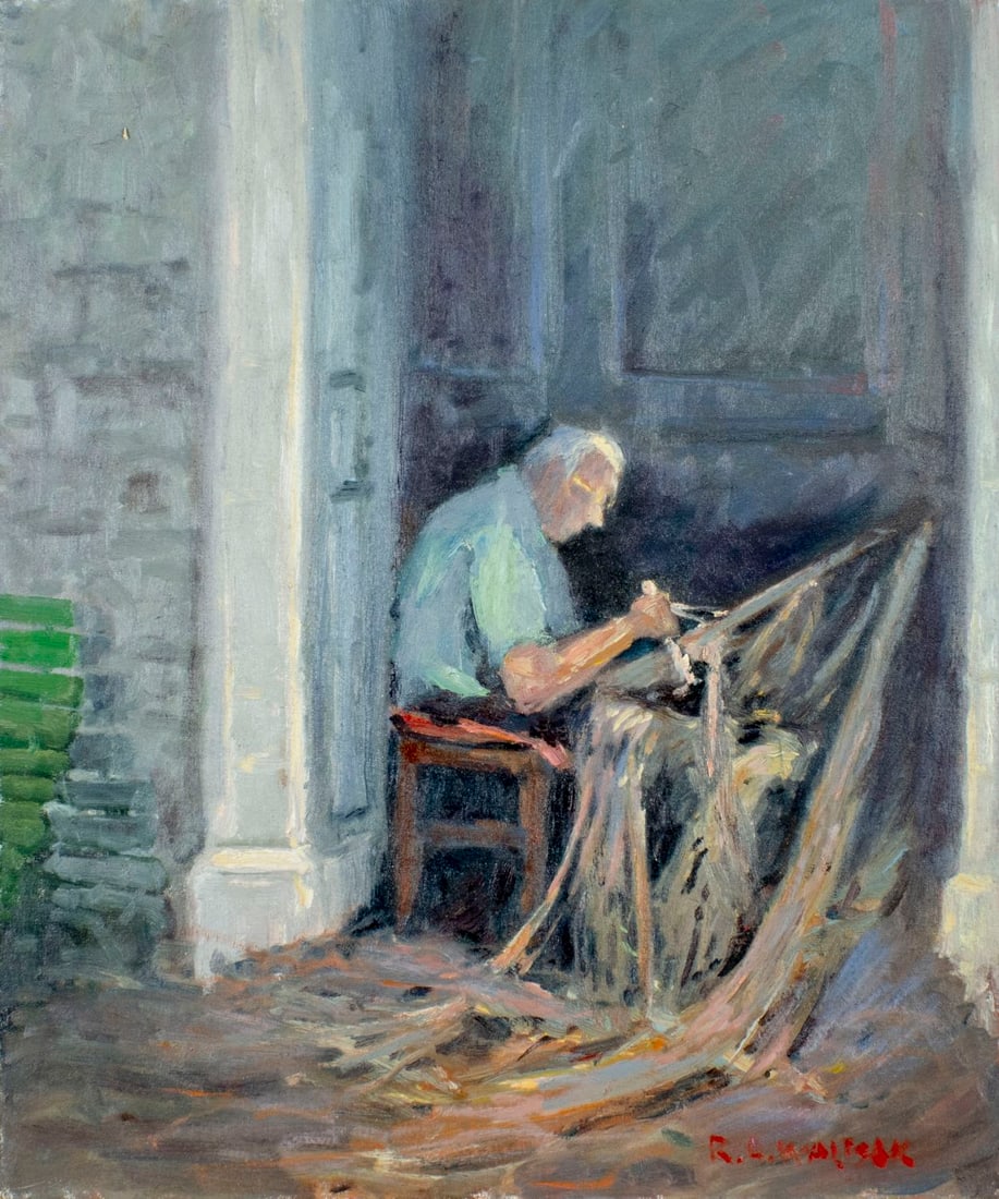 Robert Waltsak (NJ,b 1944) oil painting: ARTIST: Robert Alan Waltsak (New Jersey, born 1944) TITLE: Beatons Boat Yard, NJ (titled on verso) YEAR: 2016 MEDIUM: oil on canvas board CONDITION: Very