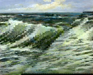 Robert Waltsak (NJ,b 1944) oil painting: ARTIST: Robert Alan Waltsak (New Jersey, born 1944) TITLE: Stormy Seascape MEDIUM: oil on canvas board CONDITION: Few minor scratches. No visible inpaint under UV light. ART SIZE: 16 x 20 inches / 40