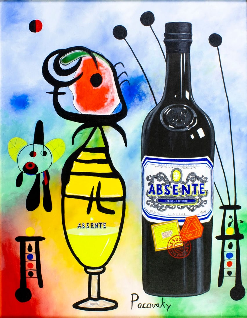 John Pacovsky (US,b 1950) acrylic painting: ARTIST: John Pacovsky (American, born 1950) TITLE: Absente MEDIUM: acrylic on canvas CONDITION: Very good. No visible inpaint under UV light. ART SIZE: 36 x 28 inches / 91 x 71 cm FRAME SIZE: 40 x 32
