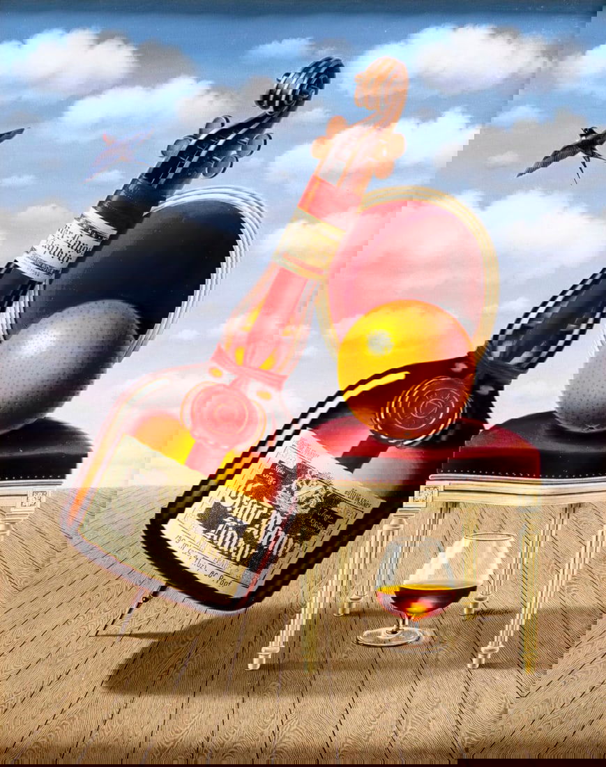 Gervasio Gallardo (Spain,1934-?) oil painting: ARTIST: Gervasio Gallardo (Spanish, 1934 - ???) TITLE: Grand Marnier Liqueur MEDIUM: oil on canvas. Canvas applied to board. CONDITION: Few very minor paint losses. No visible inpaint under UV