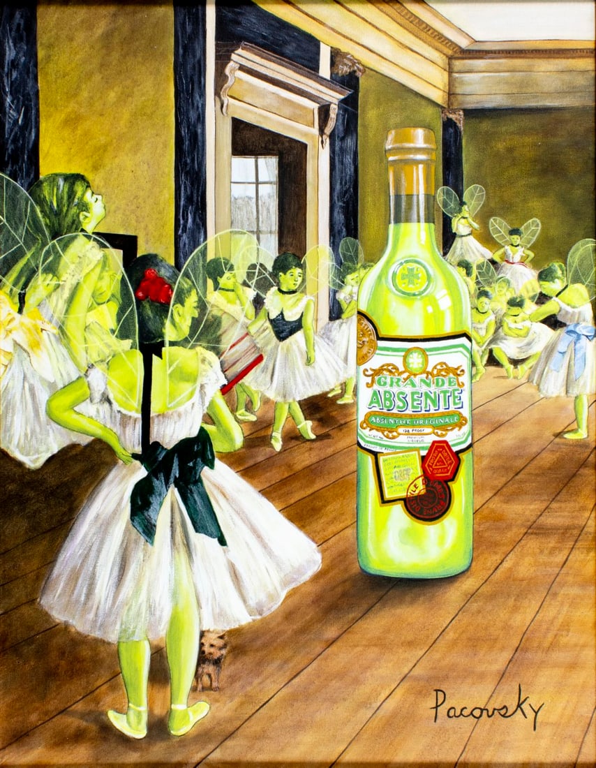 John Pacovsky (US,b 1950) acrylic painting: ARTIST: John Pacovsky (American, born 1950) TITLE: Grande Absente MEDIUM: acrylic on canvas CONDITION: Few minor paint losses. No visible inpaint under UV light. ART SIZE: 36 x 28 inches / 91 x 71