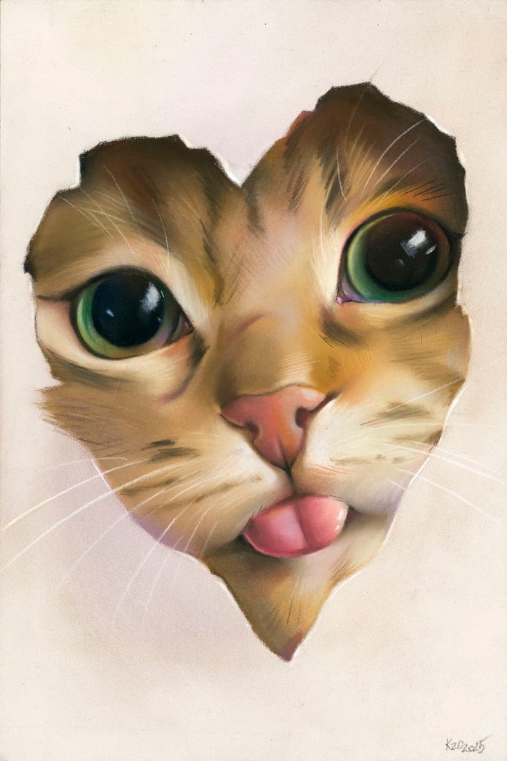 Olga Kuznezova (Ukraine,b 2000) pastel painting: ARTIST: Olga Kuznezova (Ukrainian, born 2000) TITLE: Cat MEDIUM: pastel on heavy paper CONDITION: Very good. ART SIZE: 12 x 8 inches / 30 x 20 cm FRAME SIZE: unframed (In-House framing available)