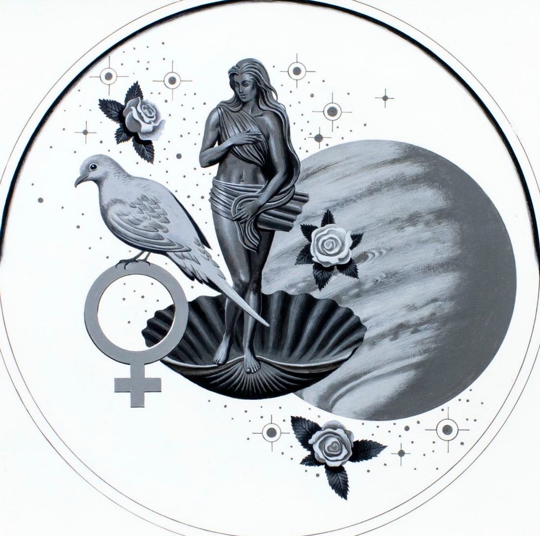 Dean Ellis (NY,1920-2009) oil painting: ARTIST: Dean Ellis (New York, 1920 - 2009) TITLE: Venus (titled on verso) YEAR: 1993 MEDIUM: oil on board CONDITION: Some damages to edges and corners.