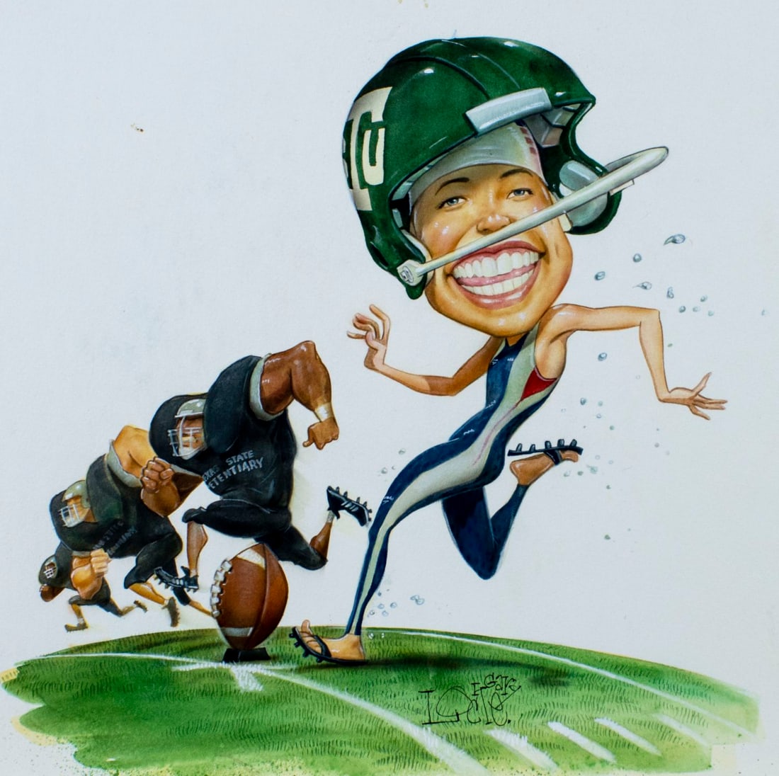 Gary Locke (MO,b 1963) gouache painting: ARTIST: Gary Locke (Missouri, born 1963) TITLE: Illustration - Olympic Swimmer MEDIUM: watercolor and gouache on board CONDITION: Minor damages to upper right corner and rig