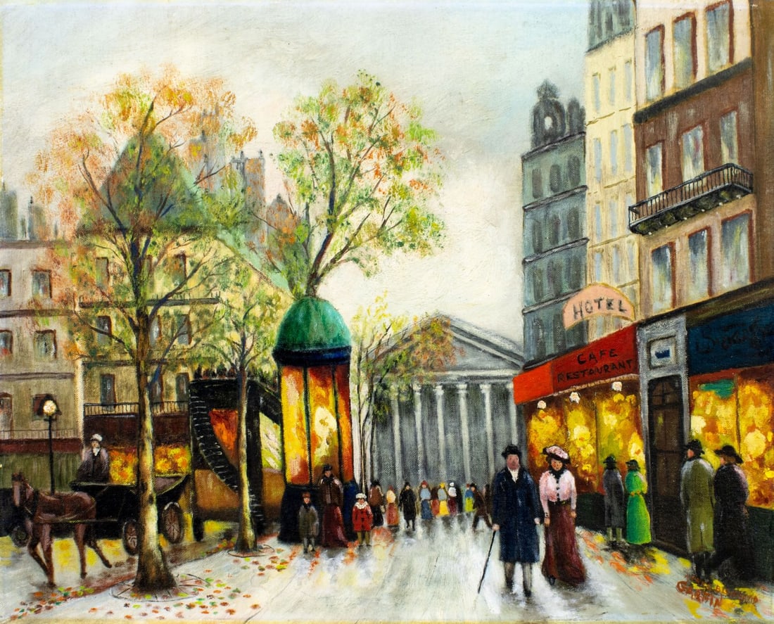 Vintage mid 20C French oil painting signed (1 of 12)