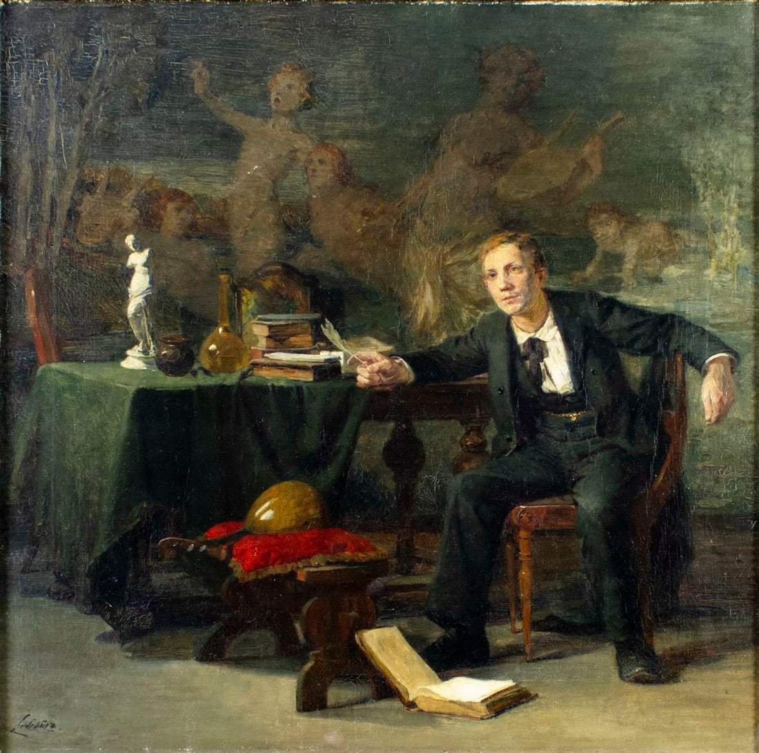 Antique 19C Danish oil painting signed (1 of 13)