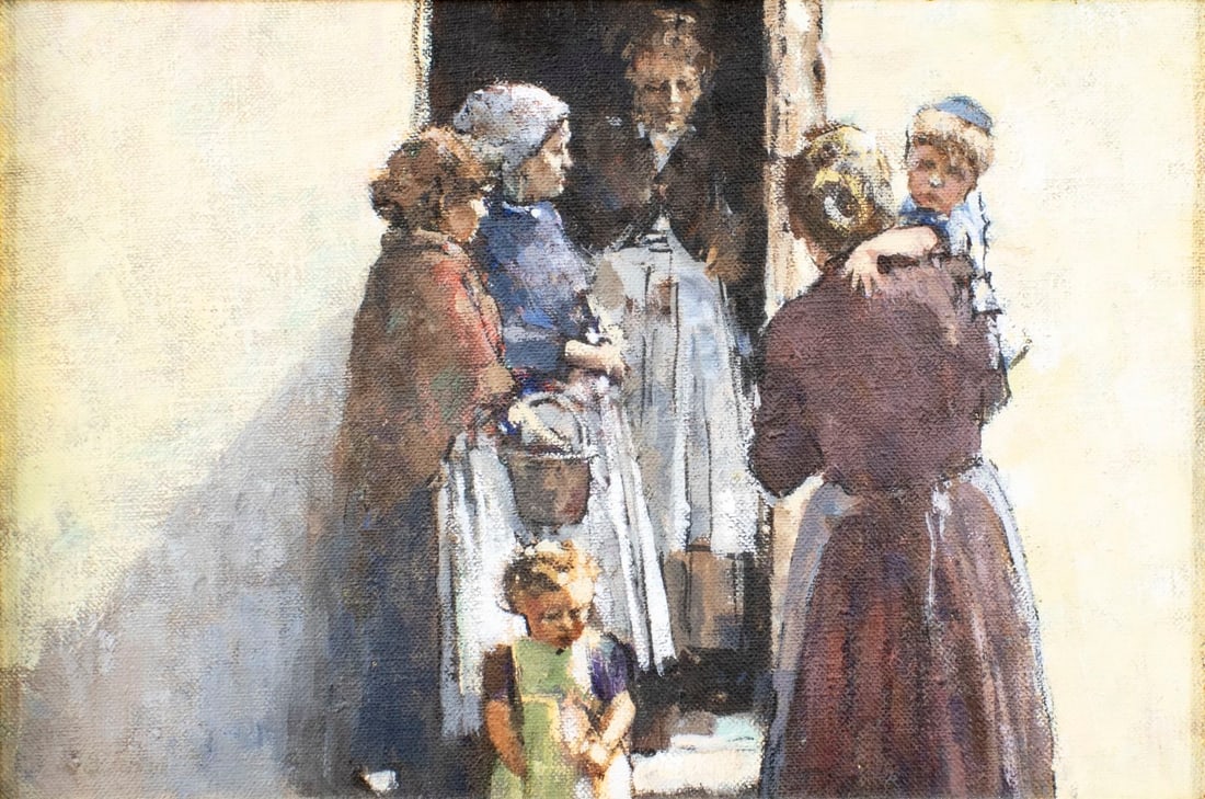 Dianne Elizabeth Flynn (UK,1939-?) oil painting: ARTIST: Dianne Elizabeth Flynn (United Kingdom, 1939 - ???) TITLE: Outdoor Scene MEDIUM: oil on canvas CONDITION: Very good. No visible inpaint under UV light.